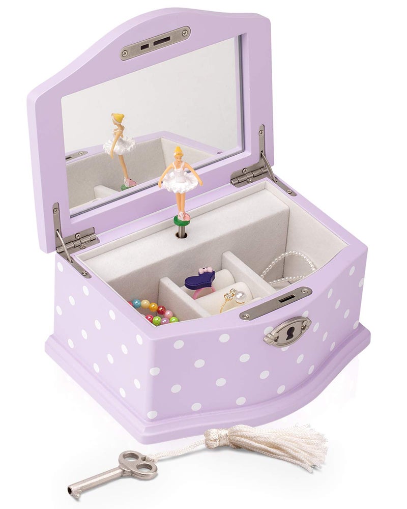 Art Lins Elle Jewelry Box - Ballerina Jewelry Organizer and Swan Lake Wind-Up Music Box for Girls and Teens, Accessories and Keepsake Wooden Storage with Lock and Mirror, Charming Room Decor and Gift, Small - Image 1